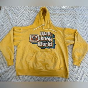 Walt Disney World Yellow Retro Logo Hoodie Sweatshirt Women's Size Medium